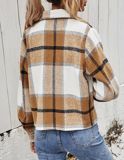 Load image into Gallery viewer, Plaid Collared Neck Jacket with Breast Pockets

