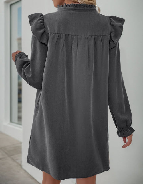 Load image into Gallery viewer, Perfee Ruffled Notched Long Sleeve Mini Dress
