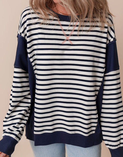 Load image into Gallery viewer, Exposed Seam Striped Long Sleeve Sweatshirt
