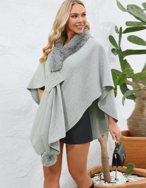 Load image into Gallery viewer, Fuzzy Trim Open Front Poncho
