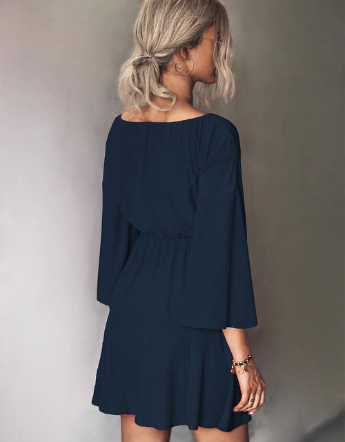 Load image into Gallery viewer, Tie Neck Flare Sleeve Mini Dress
