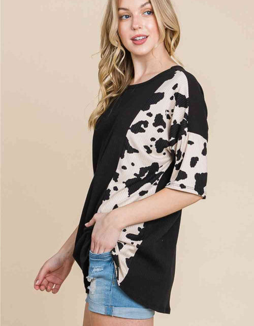 Load image into Gallery viewer, BOMBOM Rodeo Love Ribbed Animal Contrast Tee
