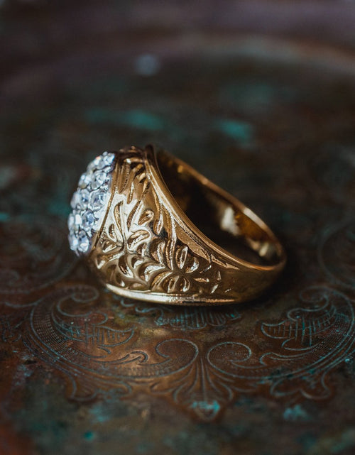 Load image into Gallery viewer, Vintage Men's Ring Clear Austrian Crystals 18k White or Yellow Gold Electroplated Made in USA by PVD Vintage Jewelry
