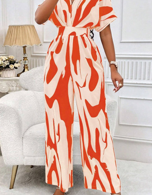 Load image into Gallery viewer, Printed V-Neck Short Sleeve Wide Leg Jumpsuit
