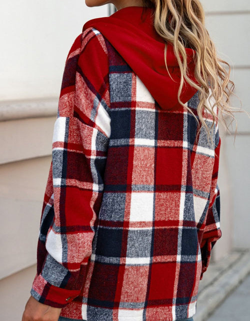 Load image into Gallery viewer, Plaid Button Up Hooded Shacket
