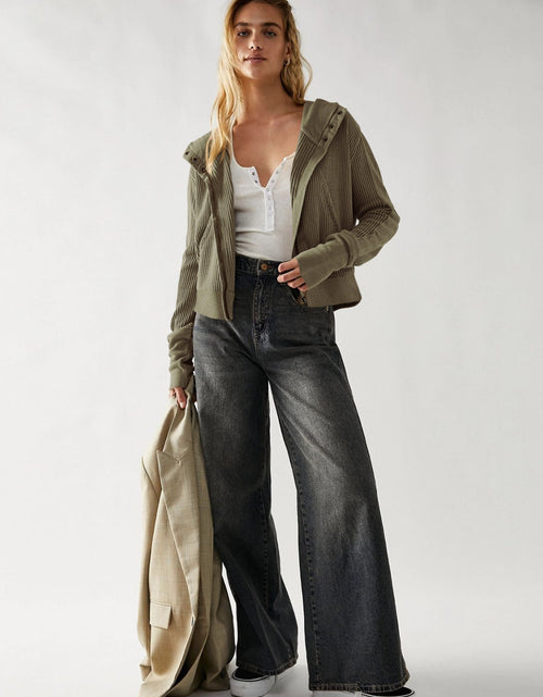 Load image into Gallery viewer, Waffle-Knit Dropped Shoulder Hooded Jacket

