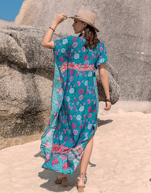 Load image into Gallery viewer, Printed Tie Neck Short Sleeve Dress
