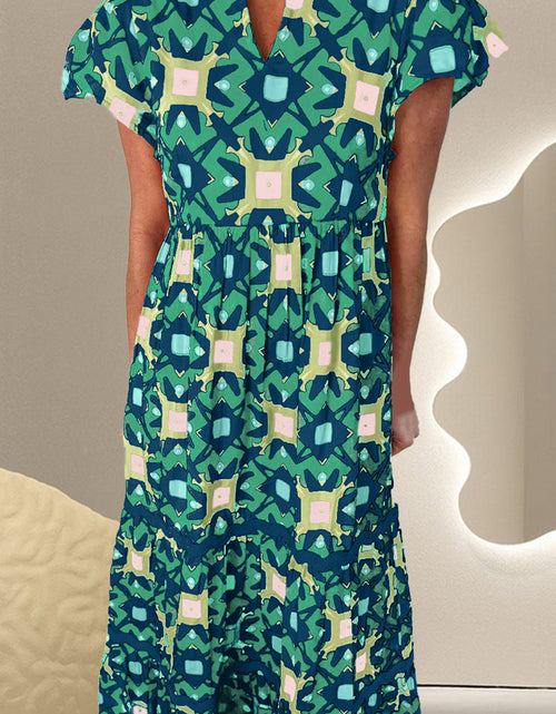 Load image into Gallery viewer, Printed Notched Cap Sleeve Dress
