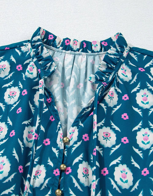 Load image into Gallery viewer, Printed Tie Neck Ruffled Cap Sleeve Dress
