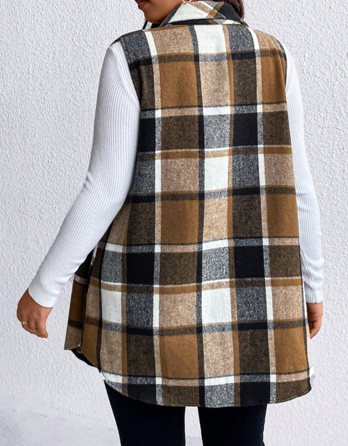 Load image into Gallery viewer, Honey Plus Size Pocketed Plaid Button Up Vest Coat
