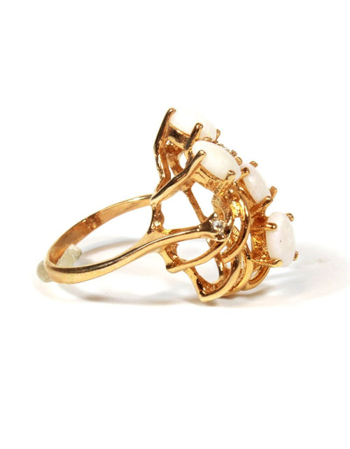 Load image into Gallery viewer, Vintage Genuine Opals Cluster with Austrian Crystals 18k Yellow Gold Plated Cocktail Ring by PVD Vintage Jewelry
