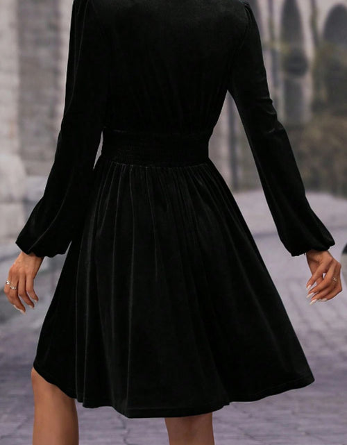 Load image into Gallery viewer, Surplice Long Sleeve Velvet Dress
