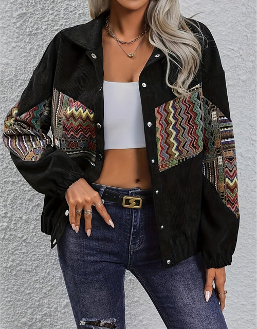 Load image into Gallery viewer, Embroidered Collared Neck Snap Down Jacket
