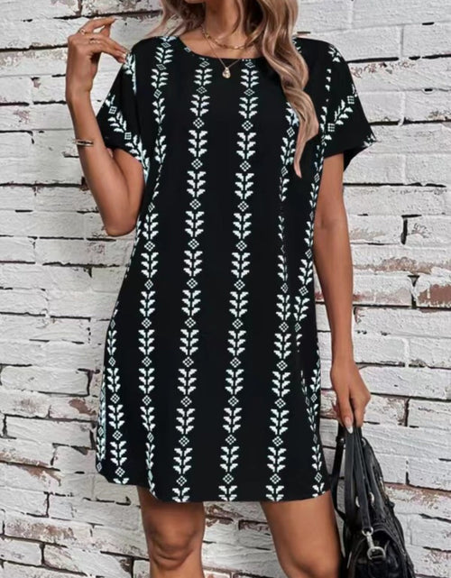 Load image into Gallery viewer, Printed Round Neck Short Sleeve Dress

