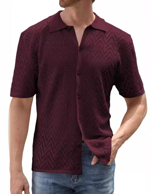 Load image into Gallery viewer, Men's Full Size Openwork Button Down Short Sleeve Shirt Plus Size
