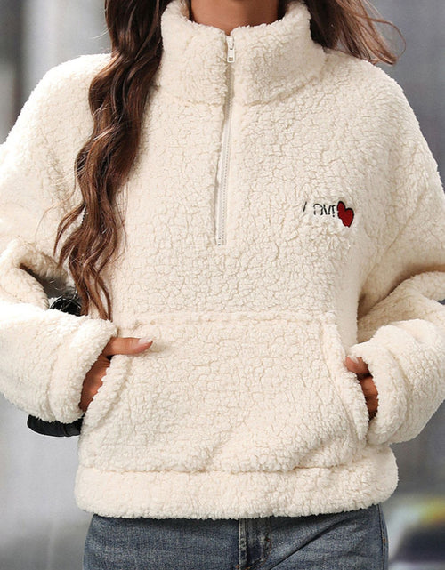 Load image into Gallery viewer, Heart Half Zip Long Sleeve Teddy Sweatshirt
