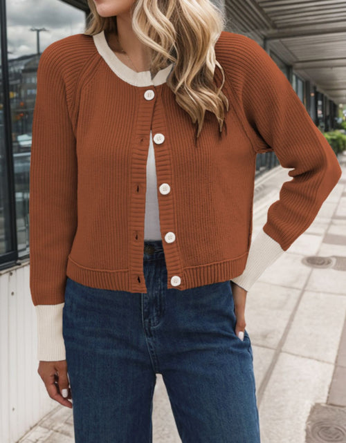 Load image into Gallery viewer, Contrast Button Up Long Sleeve Cardigan
