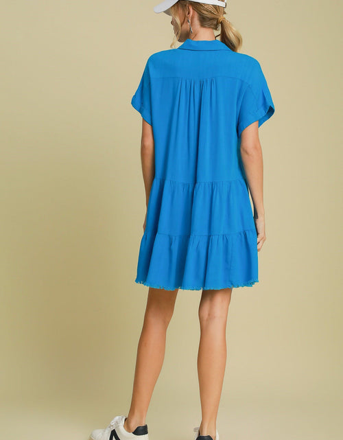 Load image into Gallery viewer, Umgee Full Size Raw Hem Folded Sleeve Tiered Dress Plus Size
