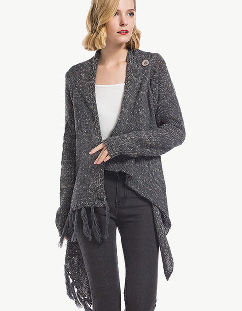Load image into Gallery viewer, Angel Wings One-Button Tassel Tie Asymmetrical Hem Cardigan
