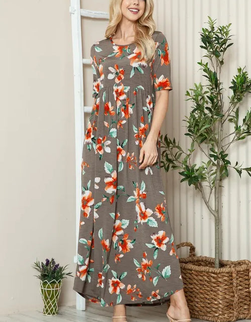 Load image into Gallery viewer, BOMBOM Floral Round Neck Short Sleeve Maxi Tee Dress
