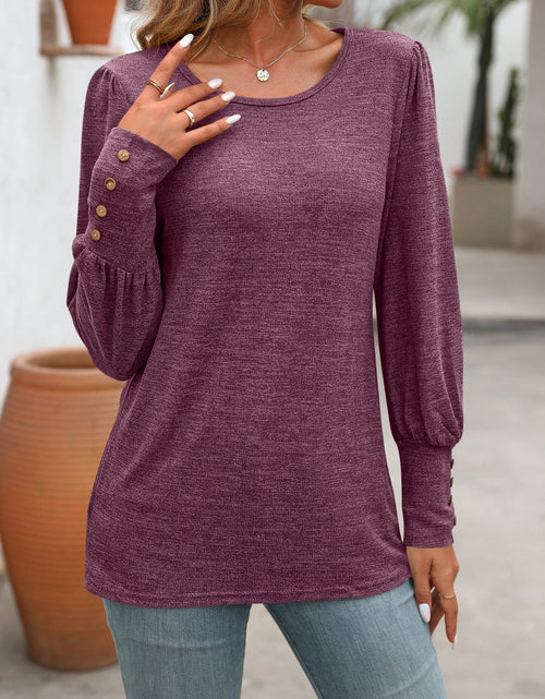 Load image into Gallery viewer, Decorative Button Round Neck Long Sleeve T-Shirt
