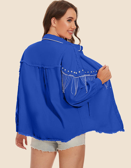 Load image into Gallery viewer, Raw Hem Fringe Detail Denim Jacket
