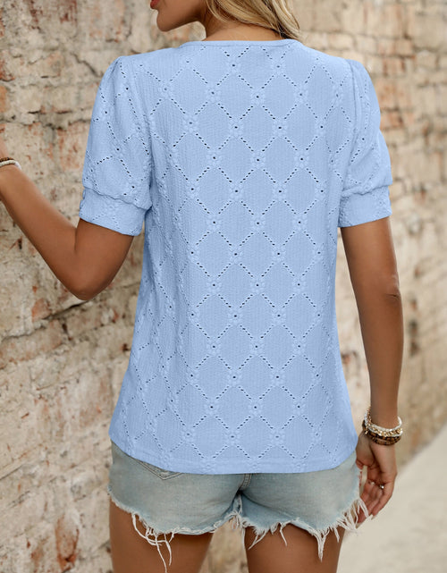 Load image into Gallery viewer, Eyelet Round Neck Short Sleeve Top
