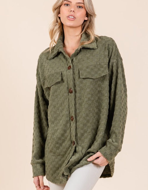 Load image into Gallery viewer, BOMBOM Checkered Button Down Dropped Shoulder Shacket
