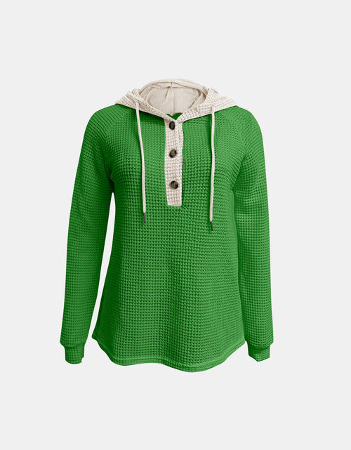 Load image into Gallery viewer, Full Size Waffle-Knit Contrast Long Sleeve Hoodie
