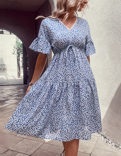 Load image into Gallery viewer, Perfee Floral Flounce Sleeve V-Neck Dress
