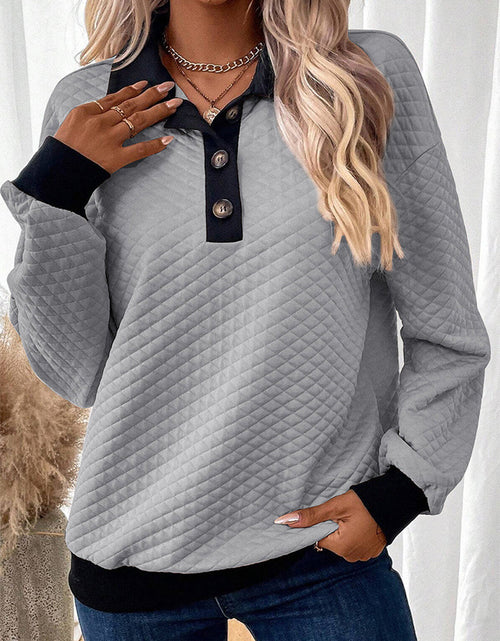 Load image into Gallery viewer, Texture Quarter Button Long Sleeve Sweatshirt
