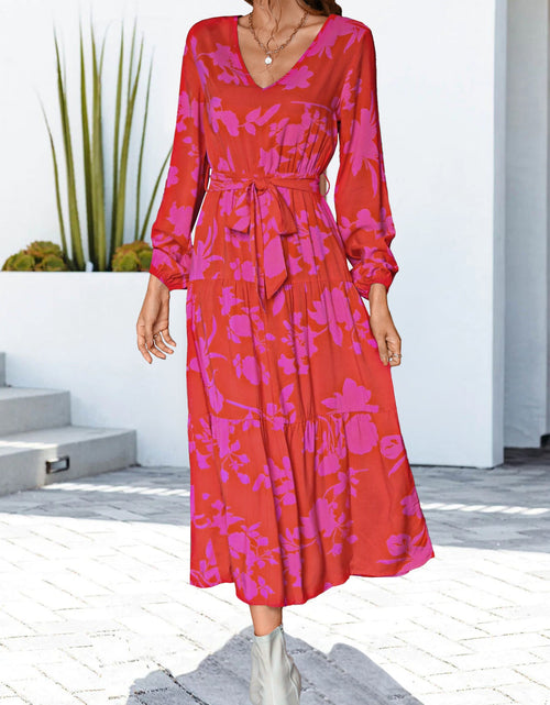Load image into Gallery viewer, Floral V-Neck Long Sleeve Dress
