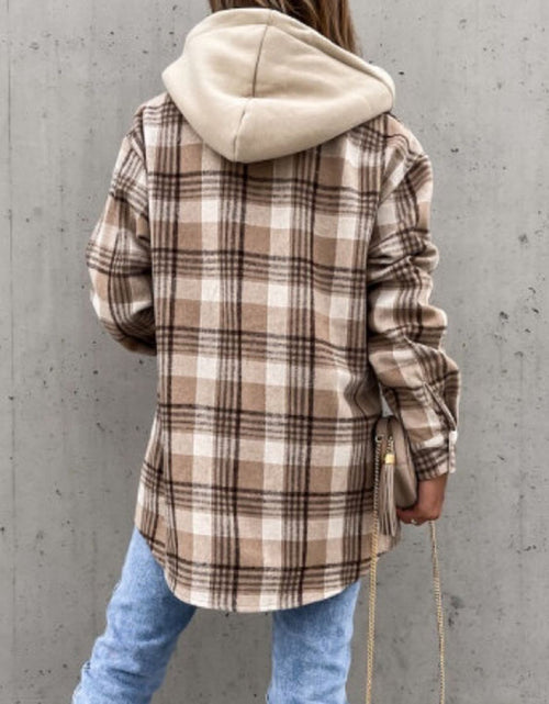 Load image into Gallery viewer, Plaid Button Up Jacket with Removable Hood
