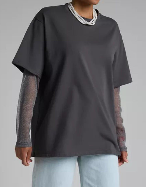 Load image into Gallery viewer, Faux Layered Round Neck Mesh Sleeve Top

