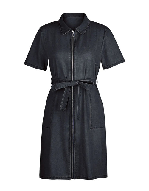 Load image into Gallery viewer, Full Size Zip Front Short Sleeve Denim Dress Plus Size
