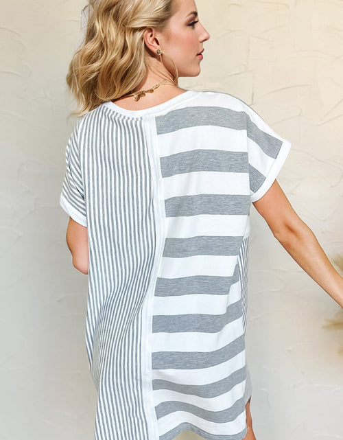 Load image into Gallery viewer, Oh Full Size Striped Round Neck Short Sleeve Mini Tee Dress
