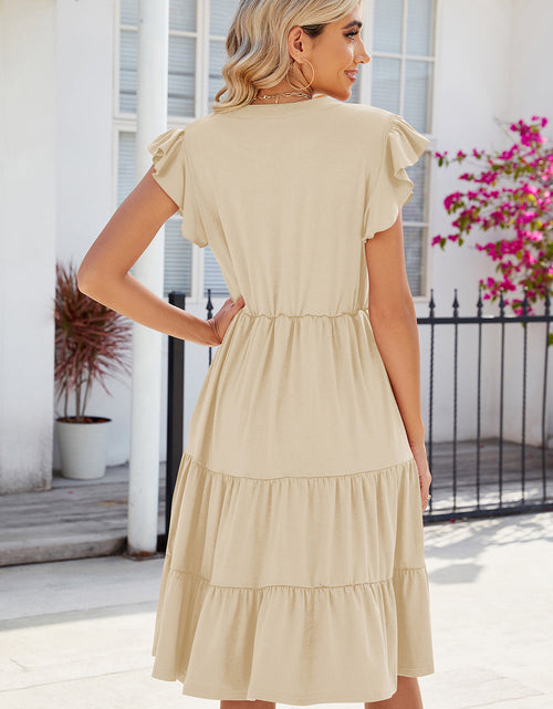Load image into Gallery viewer, Ruched Notched Cap Sleeve Dress
