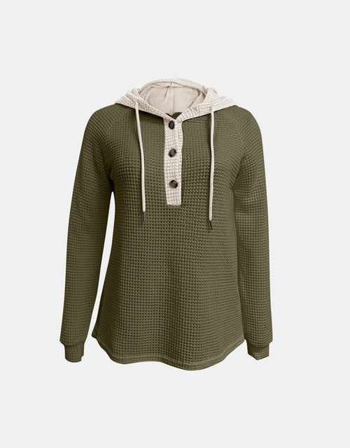 Load image into Gallery viewer, Full Size Waffle-Knit Contrast Long Sleeve Hoodie
