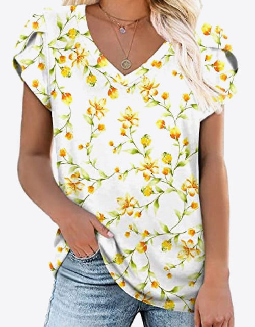 Load image into Gallery viewer, Printed Petal Sleeve V-Neck Blouse
