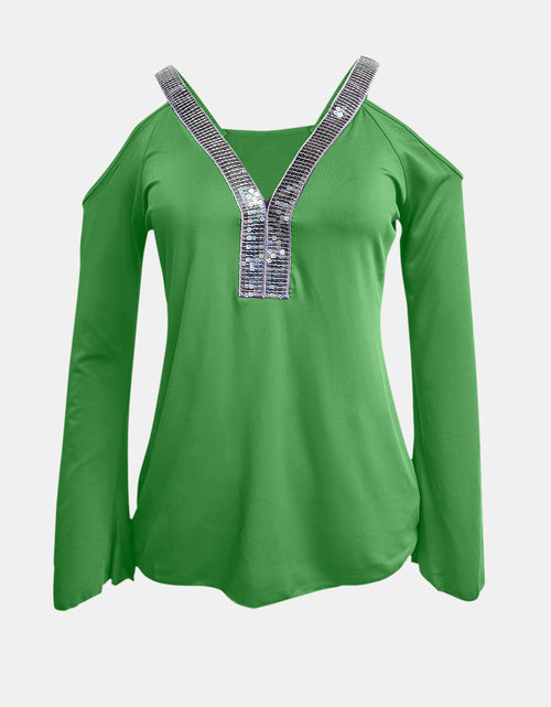 Load image into Gallery viewer, Sequin V-Neck Cold Shoulder Top
