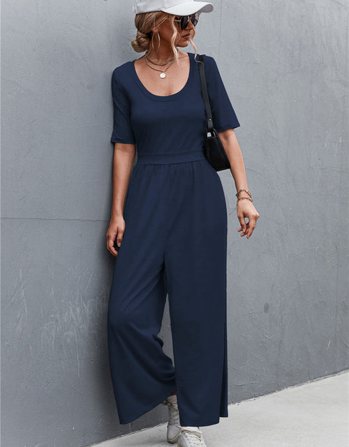 Load image into Gallery viewer, Scoop Neck Half Sleeve Wide Leg Jumpsuit
