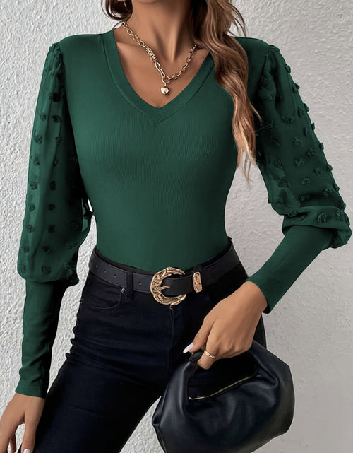 Load image into Gallery viewer, Swiss Dot V-Neck Long Sleeve Top

