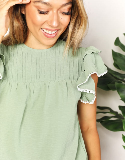 Load image into Gallery viewer, Perfee Pleated Detail Flutter Sleeve Blouse
