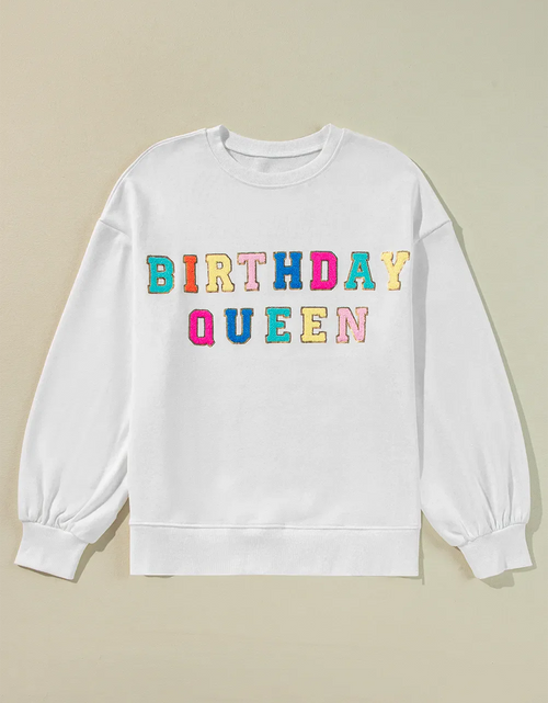 Load image into Gallery viewer, BIRTHDAY QUEEN Sequin Round Neck Long Sleeve Sweatshirt
