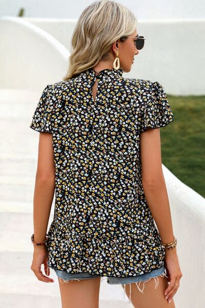 Load image into Gallery viewer, Ditsy Floral Mock Neck Short Sleeve T-Shirt
