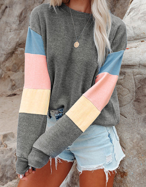 Load image into Gallery viewer, Color Block Round Neck Long Sleeve Sweatshirt

