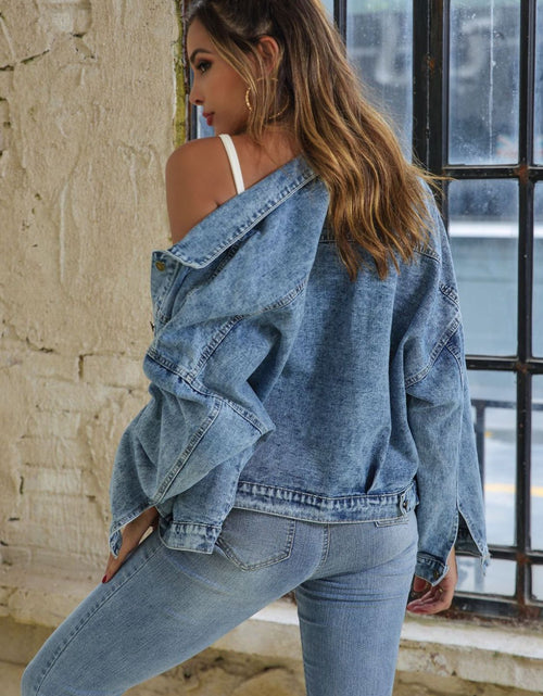 Load image into Gallery viewer, Button Down Drop Shoulder Denim Jacket
