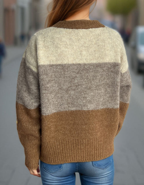 Load image into Gallery viewer, Color Block Round Neck Button Up Cardigan
