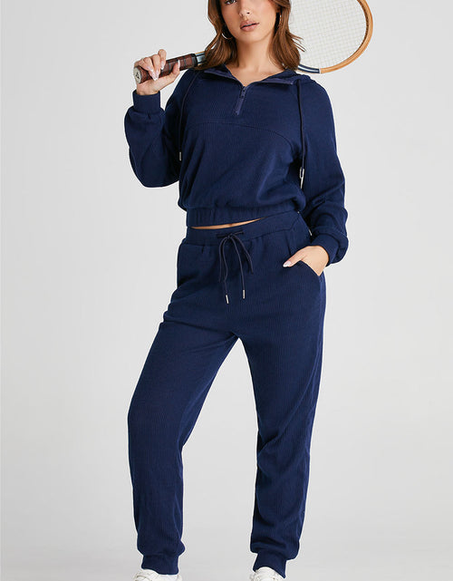Load image into Gallery viewer, Drawstring Half Zip Hoodie and Joggers Active Set
