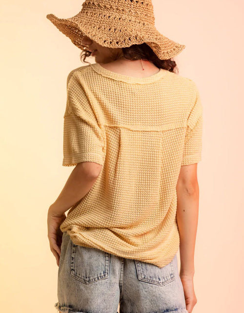 Load image into Gallery viewer, Waffle-Knit Notched Half Sleeve T-Shirt
